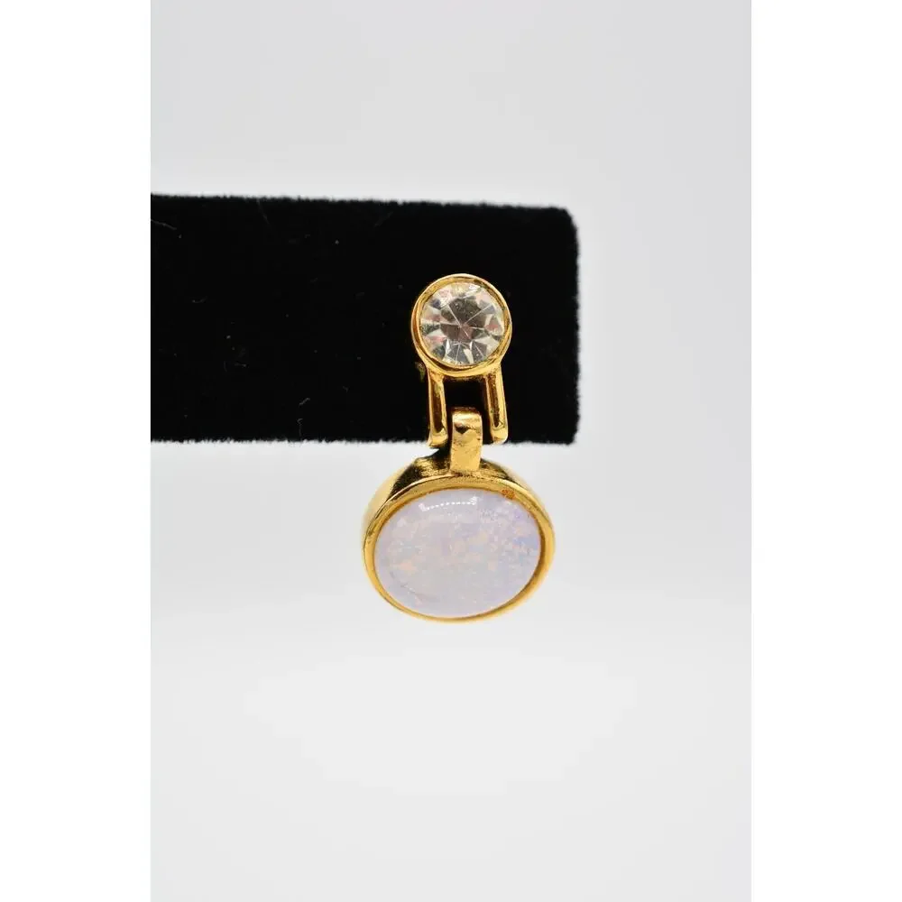 Givenchy Vintage Opal Cabochon Earrings Pink Gold Crystal Dangle Signed BinAI - Picture 7 of 12
